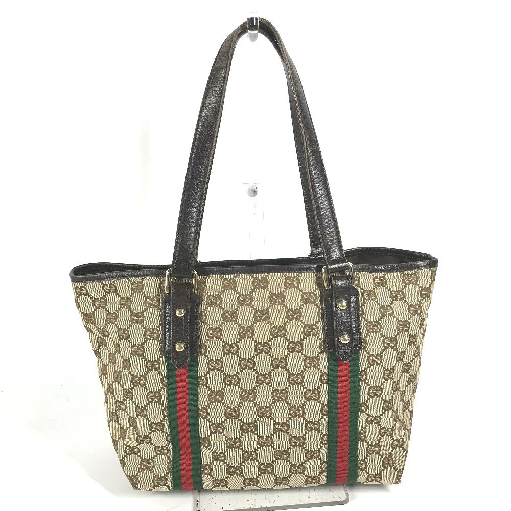 Gucci Shoulder Canvas Bag Leather Sherry GG Tote Beige Tan